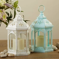 Kate Aspen White LED Hexagon Distressed Lantern Set