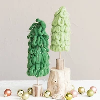 Hello Honey® 12" Light Green Wool Tree with Gold Cord & Wood Base