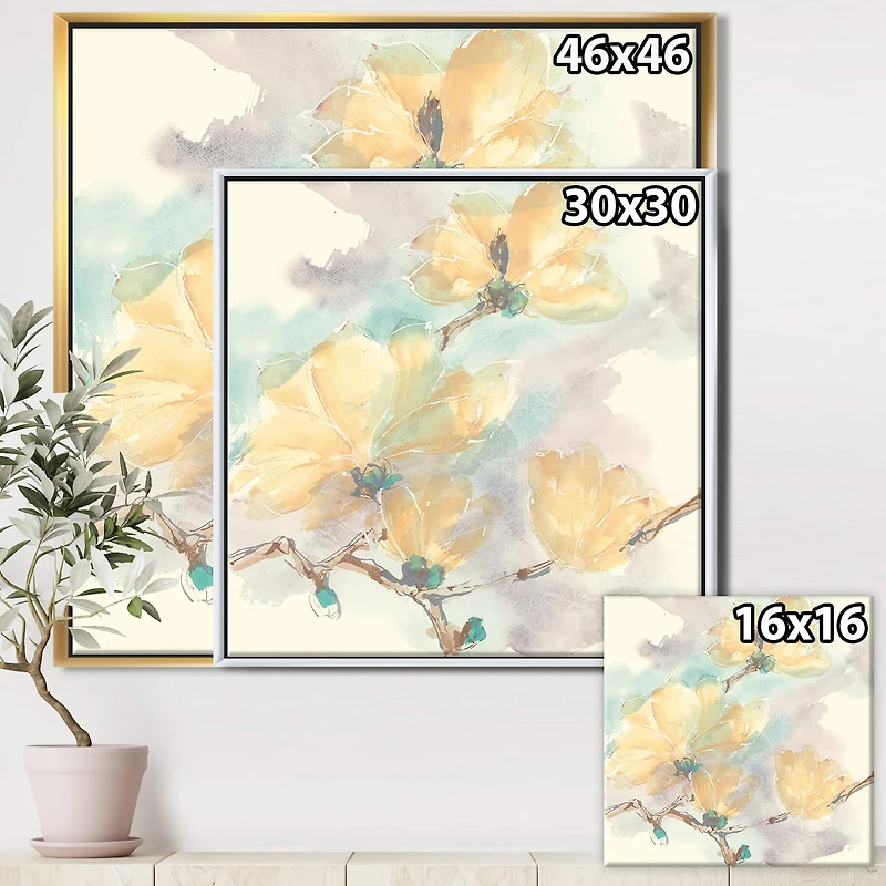 Designart - Magnolias in White II - Cabin & Lodge Framed Canvas