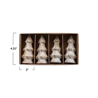 Hello Honey® 4.25" White Carved Mango Wood Christmas Trees, 4ct.