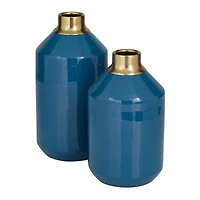 The Novogratz Blue Metal Modern Vase, 10" x 5" x 5"