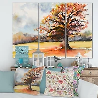 Designart - Lone Oak In The Fields With Autum Leaves