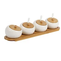 NEX™ White Ceramic Sugar Bowl Set with Bamboo Lids & Spoon