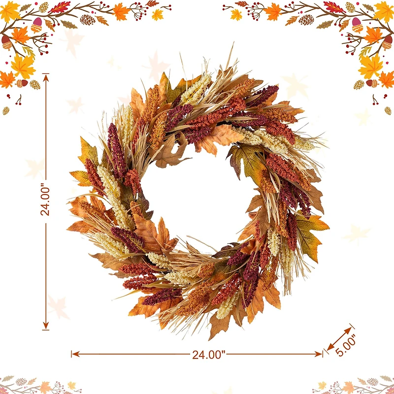 Glitzhome® 24" Fall Sorghum Wreath Includes a Black Metal Wreath Hanger