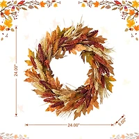 Glitzhome® 24" Fall Sorghum Wreath Includes a Black Metal Wreath Hanger