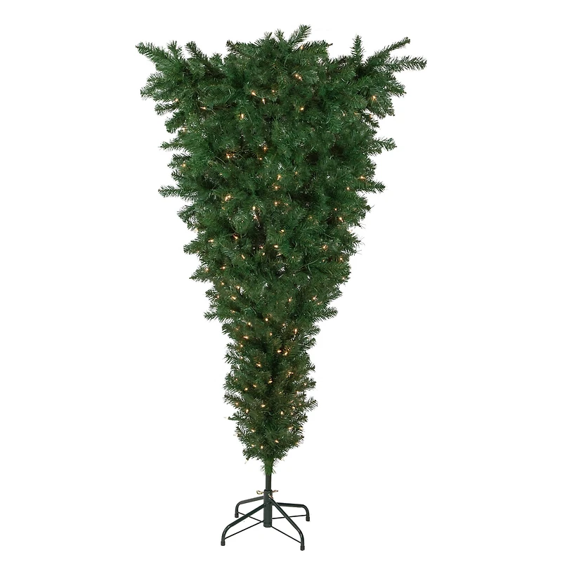 7.5ft. Pre-Lit Green Upside Down Spruce Artificial Christmas Tree, Clear Lights
