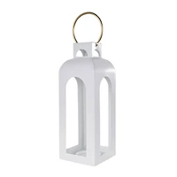 22.5" White Metal Tall Arched Cutout Candle Lantern with Gold Handle