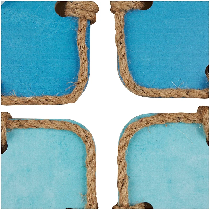 16" x 16" Blue Wooden Sea Life Ombre Wall Decor with Rope Accents Set