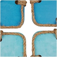 16" x 16" Blue Wooden Sea Life Ombre Wall Decor with Rope Accents Set