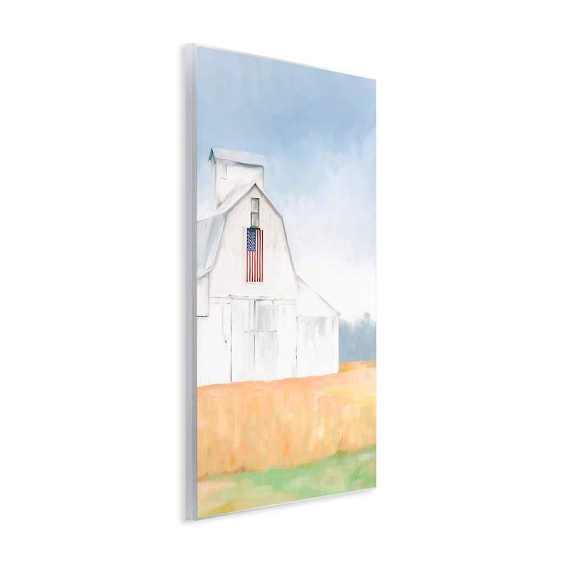 Stupell Industries American Flag White Country Barn Rural Scenery Wall Plaque Art