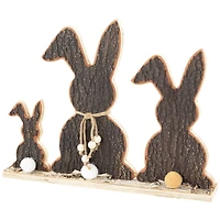 15.75" Rabbit Trio Wooden Tree Bark Easter Decoration