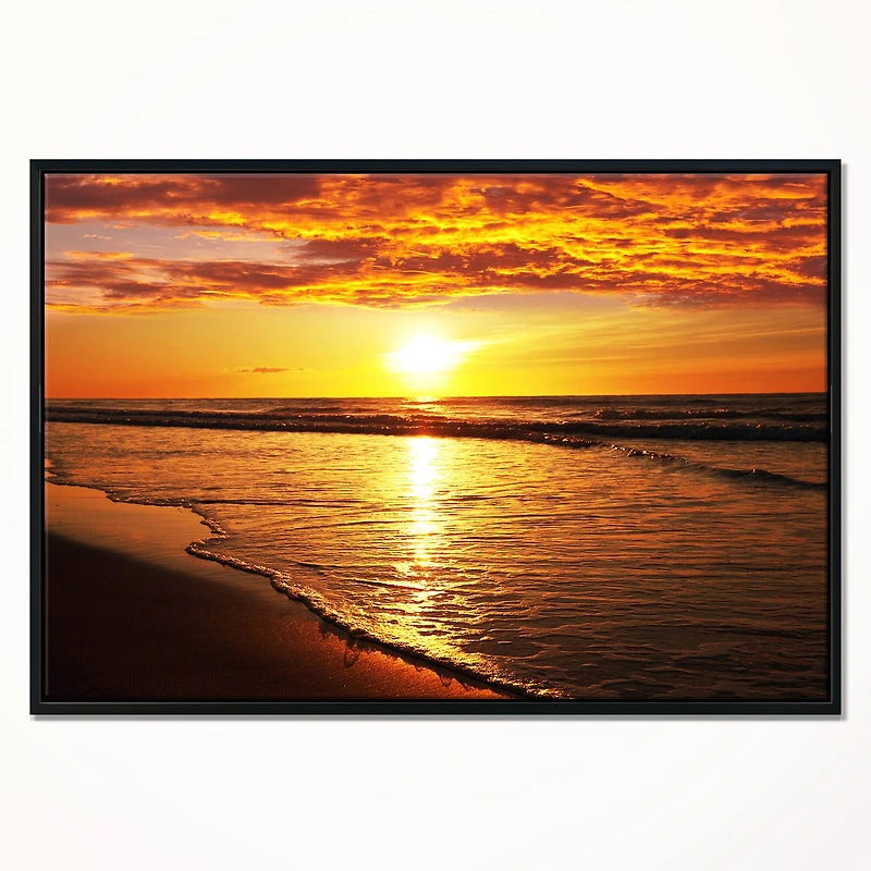 Designart - Bright Yellow Sunset over Waves