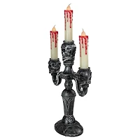 14" Antique Silver Skull Trio Halloween Candelabra Décor