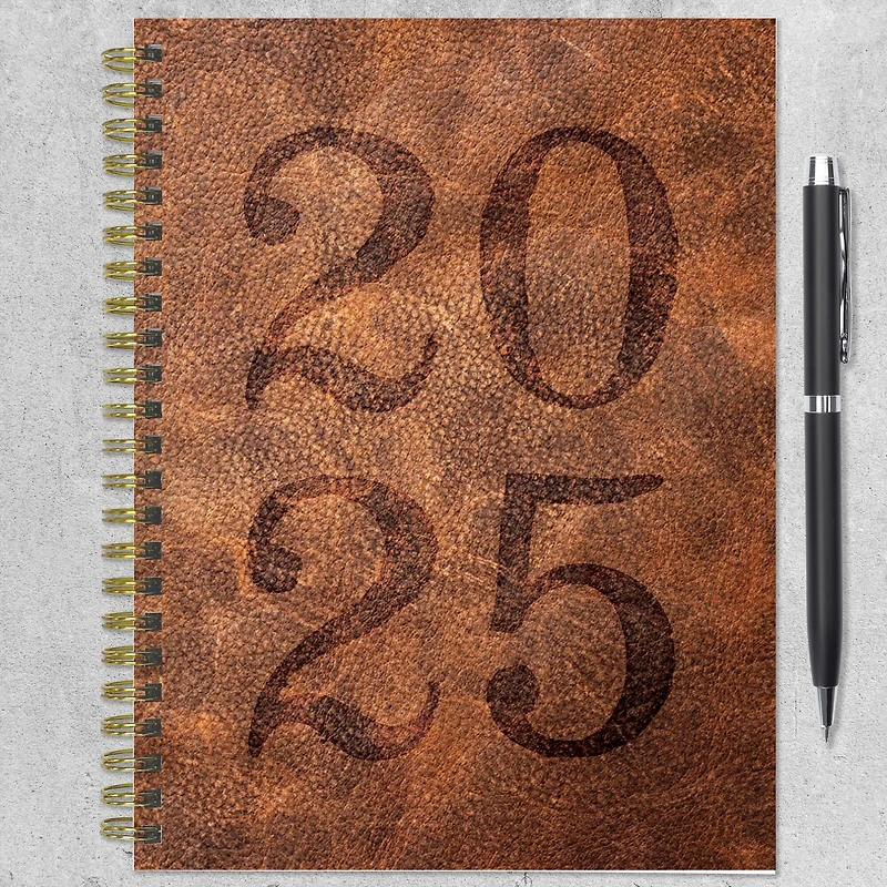 TF Publishing 2025 Medium Aged Leather Weekly Monthly Spiral Planner