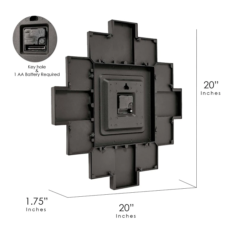 American Art Decor Picture Frame Collage Clock 12 Photo Display Slots Black, 20" x 20"