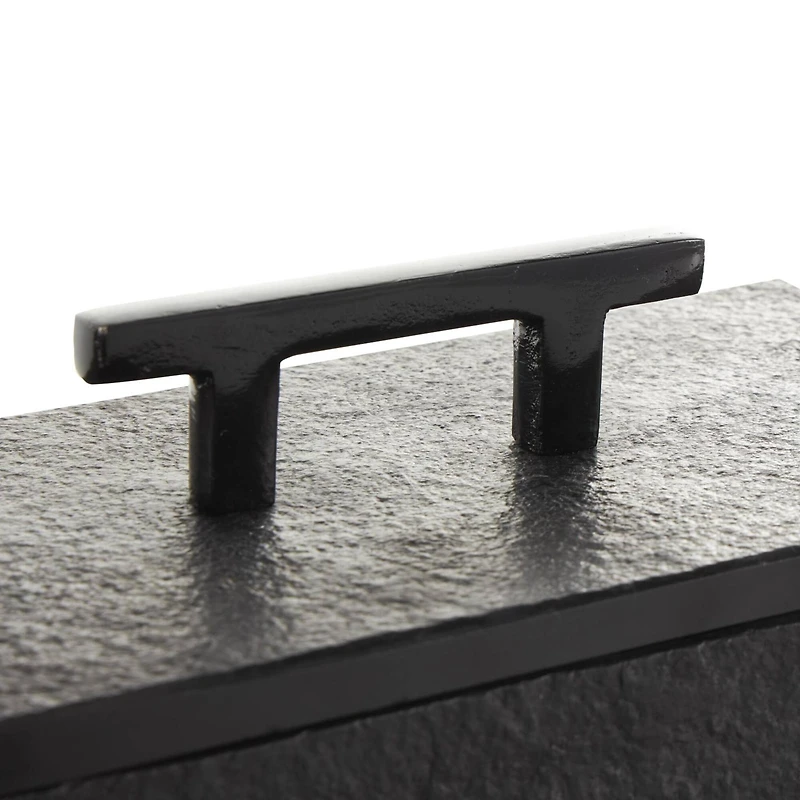 Black Marble Decorative Box with Aluminum Bar Handles, 3ct.