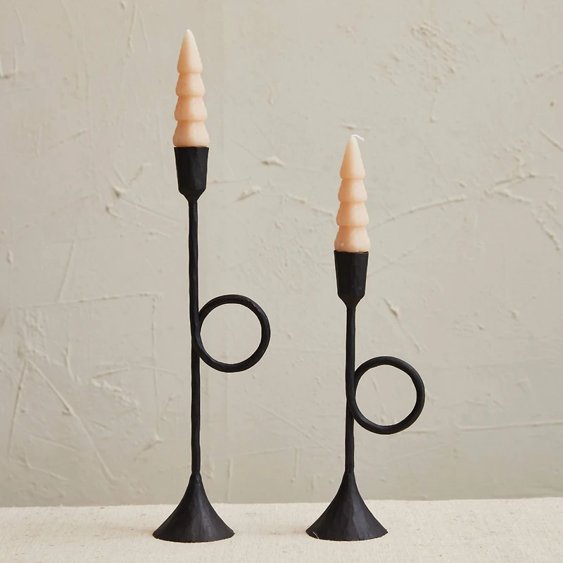 Hello Honey® Black 9.5" Cast Metal Taper Candle Holder with Handle