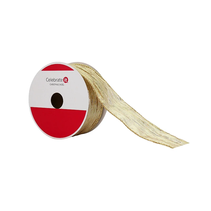 1.5" x 30ft. Metallic Gold Sheer Wired Crinkle Ribbon by Celebrate It®
