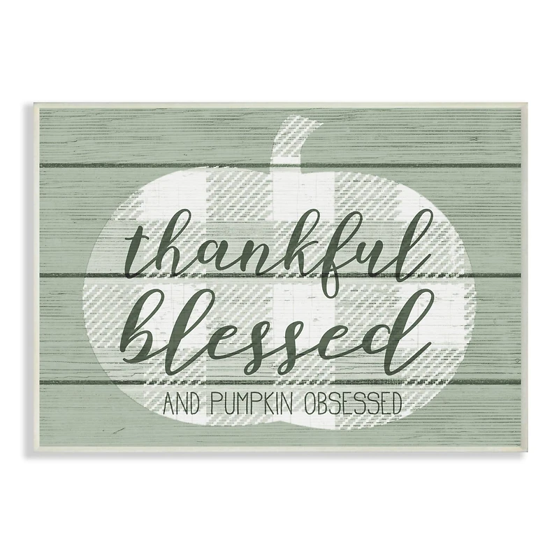 Stupell Industries Green Thankful Blessed Pumpkin Harvest Phrase Wall Plaque