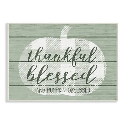 Stupell Industries Green Thankful Blessed Pumpkin Harvest Phrase Wall Plaque
