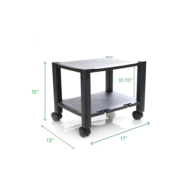 Mind Reader 15" Black  2-Tier Shelf Adjustable Printer Stand with Wheels
