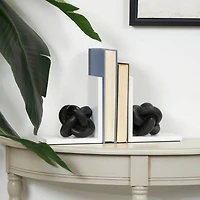 7" Black MDF Knot Bookends with White Stands Set