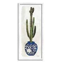 Stupell Industries Cactus in Blue Ornate Vase Wall Accent with White Frame