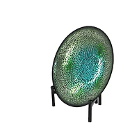 14" Green & Blue Glass Glam Decorative Plate with Stand