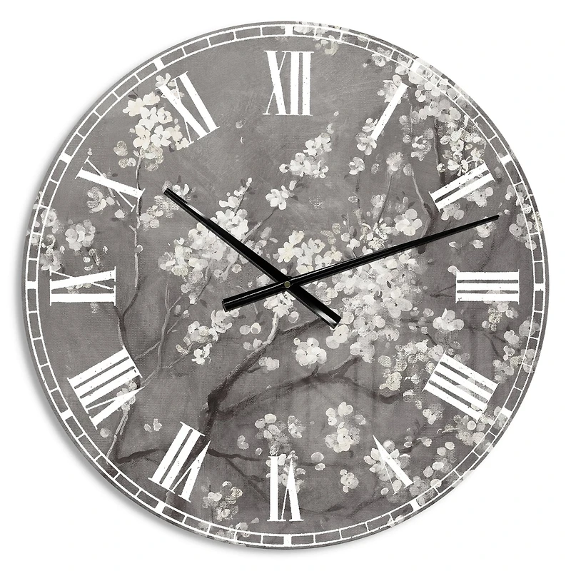 Designart 'White Cherry Blossoms I Traditional Wall Clock