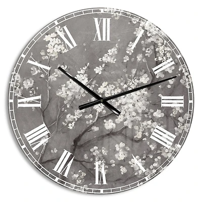 Designart 'White Cherry Blossoms I Traditional Wall Clock