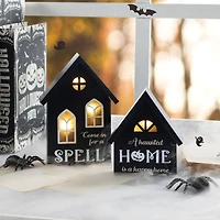 Glitzhome® 8"H Lighted Halloween Wooden House-shaped Table Decor Set