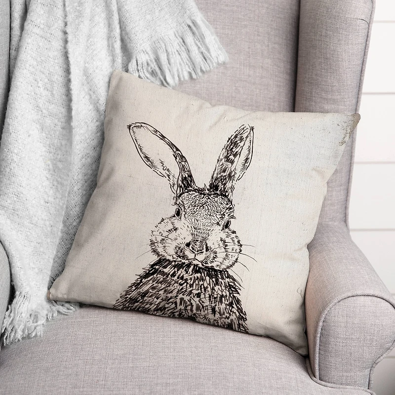 Ink Drawing Bunny Pillow 2 18" x 18" Throw Pillow