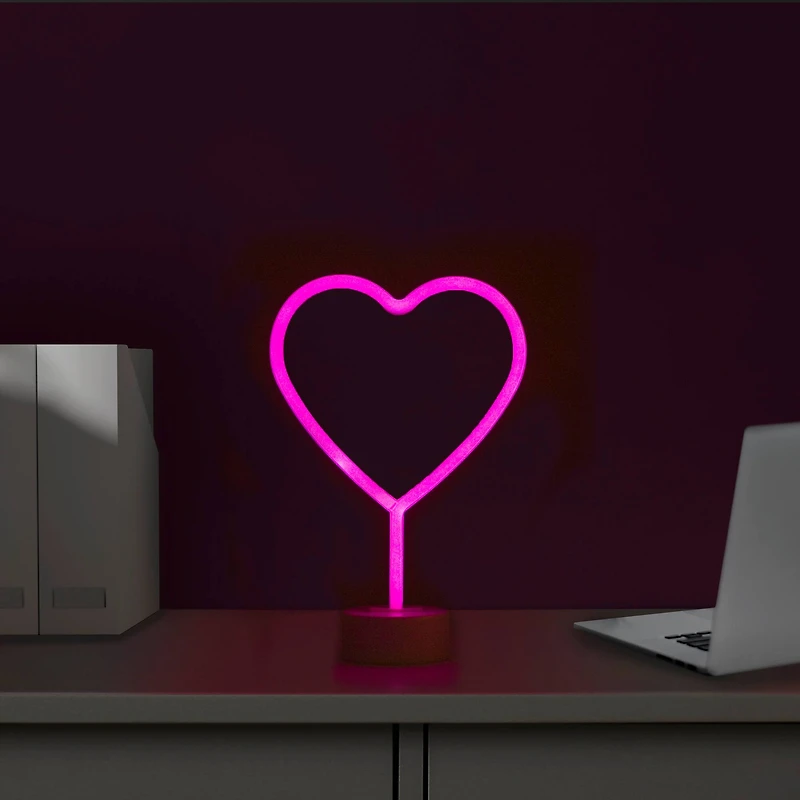 11.5" Pink Heart LED Neon Style Valentine's Day Table Sign