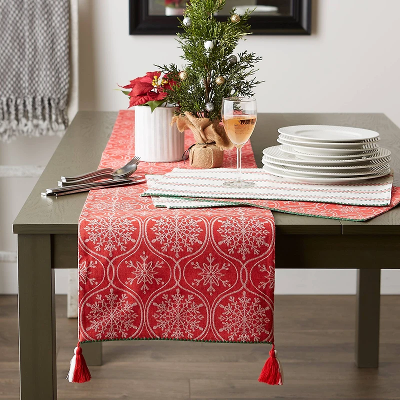 DII® 108'' Joyful Snowflakes Jacquard Reversible Table Runner