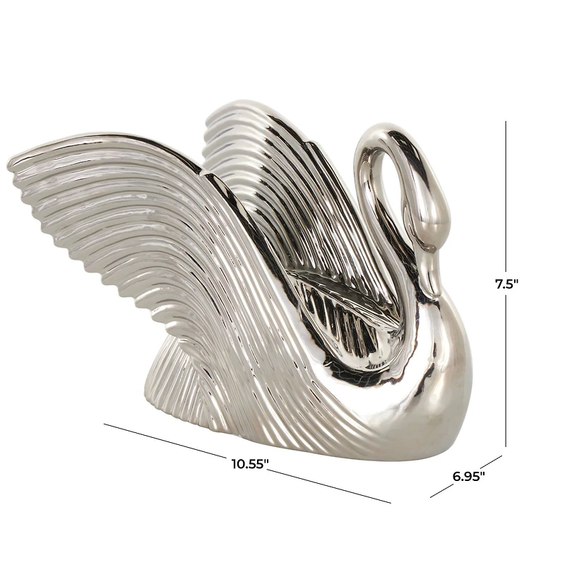 10.5" Ceramic Swan with Textured Grooves Sculpture