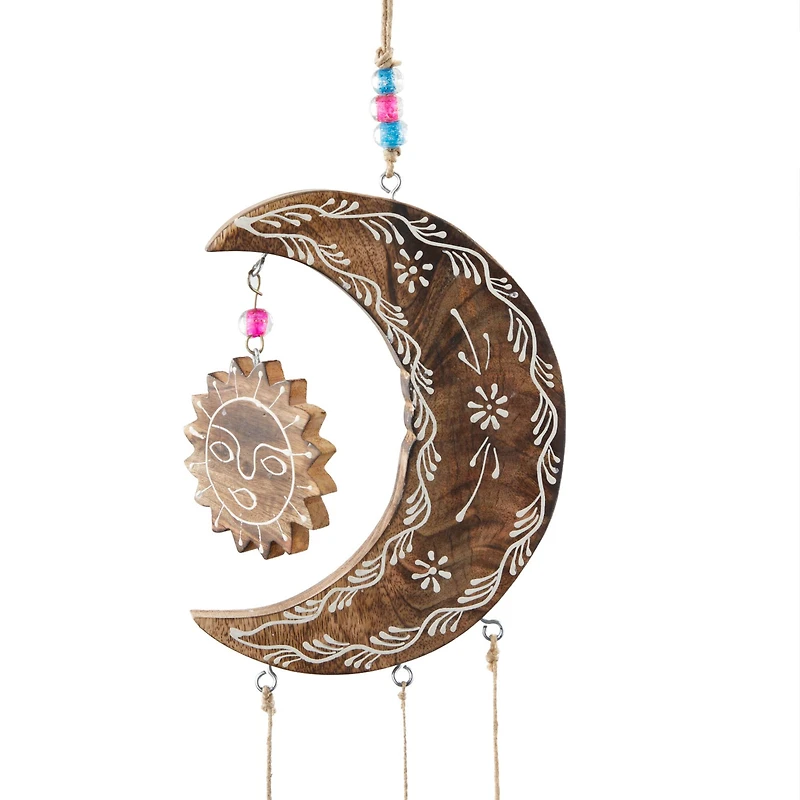 Gold Mango Wood Eclectic Style Windchime, 7" x 1" x 27"