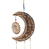 Gold Mango Wood Eclectic Style Windchime, 7" x 1" x 27"