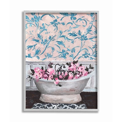 Stupell Industries Flowers In Bath Tub Pink Wall Art in Gray Frame