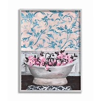 Stupell Industries Flowers In Bath Tub Pink Wall Art in Gray Frame