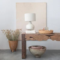 Hello Honey® 21.5" White Wash Finish Boho Bamboo Table Lamp with Linen Shade Set