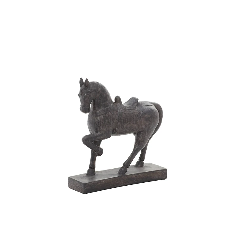 Traditional Brown Polystone Standing Horse Table Sculpture, 9" x 9" x 3"