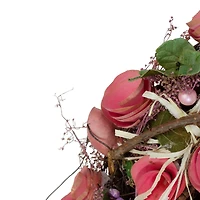 12.5" Pink Flowers & Berries with Green Leaves & Twigs Spring Wreath