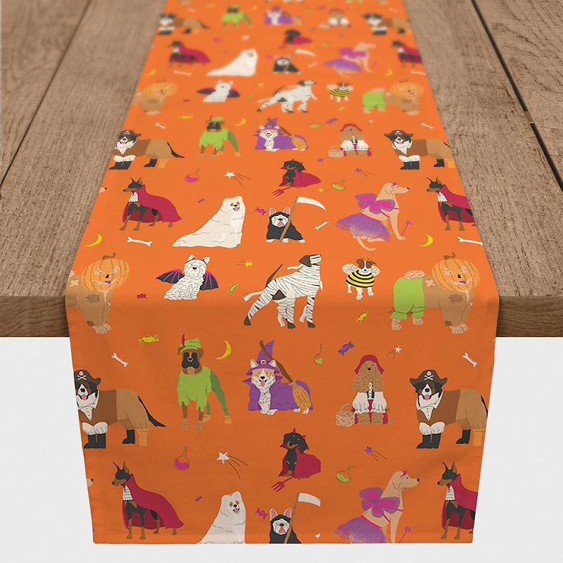 Dogs in Halloween Costume Cotton Twill Table Runner