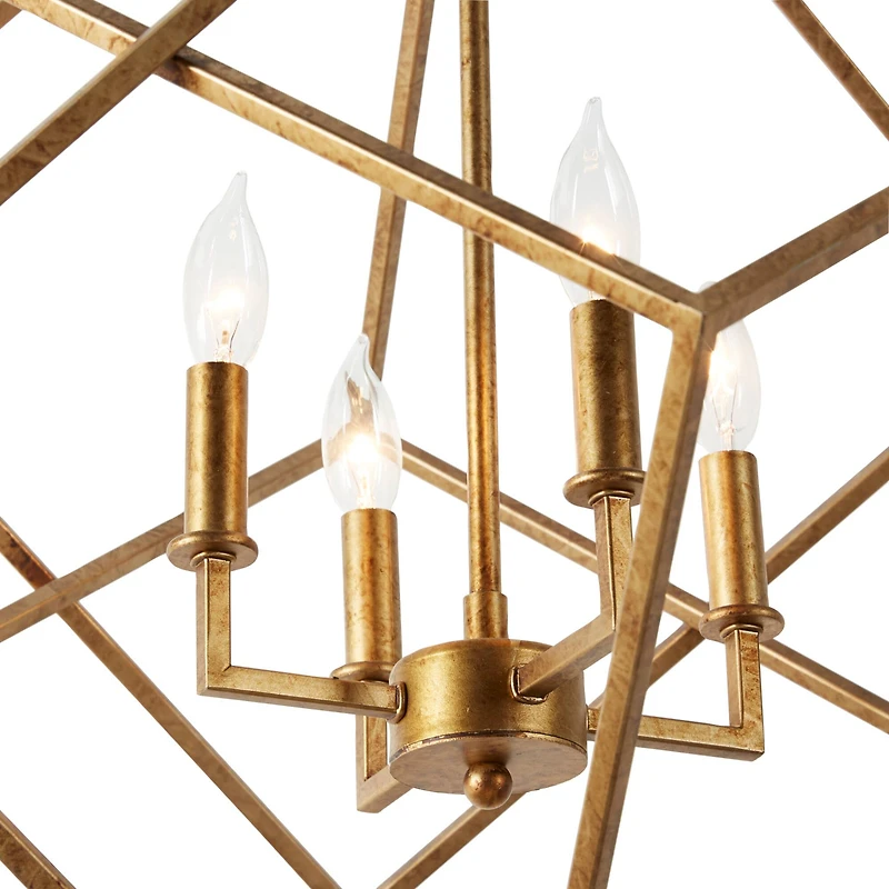 30" Gold Iron Modern Caged Chandelier