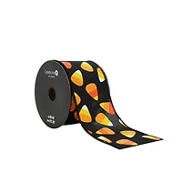 2.5" x 20ft. Black Candy Corn Wired Faux Linen Ribbon by Celebrate It® Halloween
