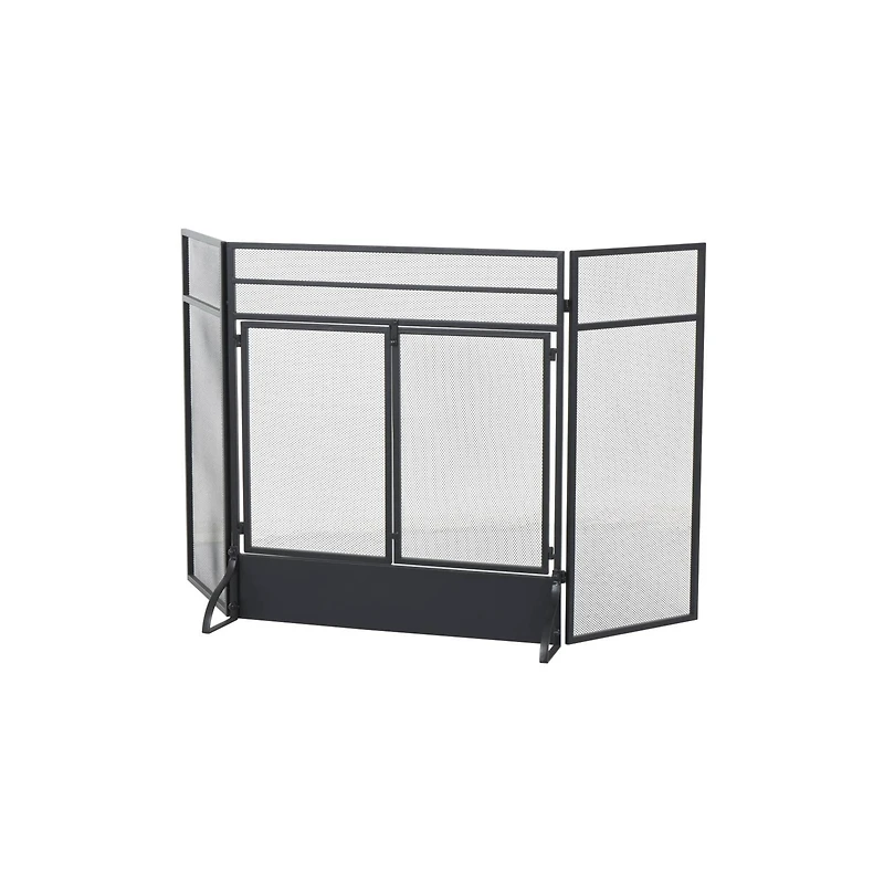 29" Tall Black Metal 3 Panel 2 Door Fireplace Screen with Mesh Backing