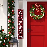 Glitzhome® 42" Plaid Pet "WELCOME" Wooden Porch Sign
