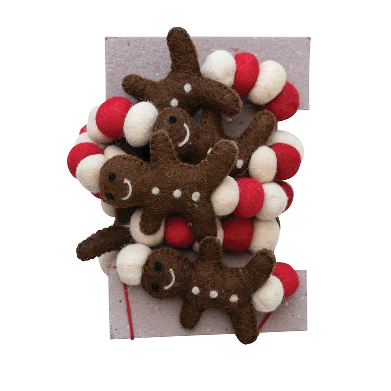 Hello Honey® 6ft. Handmade Wool Felt Gingerbread Men & Balls Garland