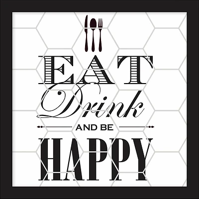 RoomMates Eat Drink & Be Happy Tile & Type Framed Wall Art