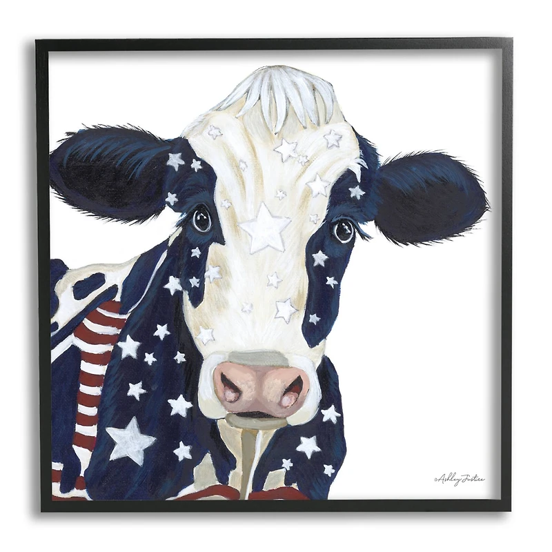 Stupell Industries Country Americana Cow Flag Pattern Framed Giclee Art